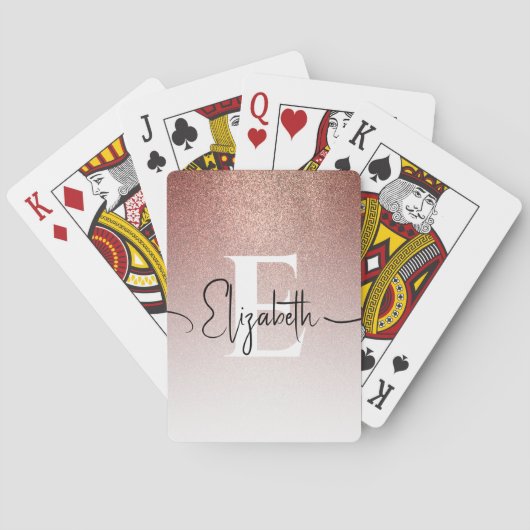 Rose Gold Glitzer White Monogram Black Script Name Spielkarten (Rückseite)