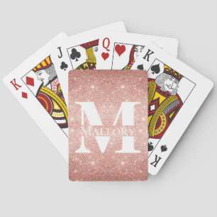 Rose Gold Glitzer + White Monogram Individuelle Na Spielkarten