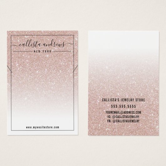 Rose Gold Glitzer White Necklack Display Card (Vorne & Hinten)