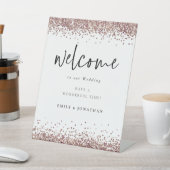 Rose Gold Glitzer White Willkommen bei Hochzeit Sockelschild (In SItu)