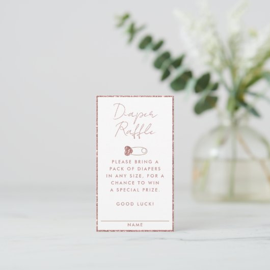 Rose Gold Glitzer Windeln Raffle Baby Dusche Begleitkarte (Stehend Vorderseite)
