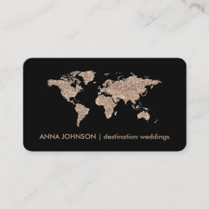 Rose Gold Glitzer World Map Global Travel Agent Visitenkarte