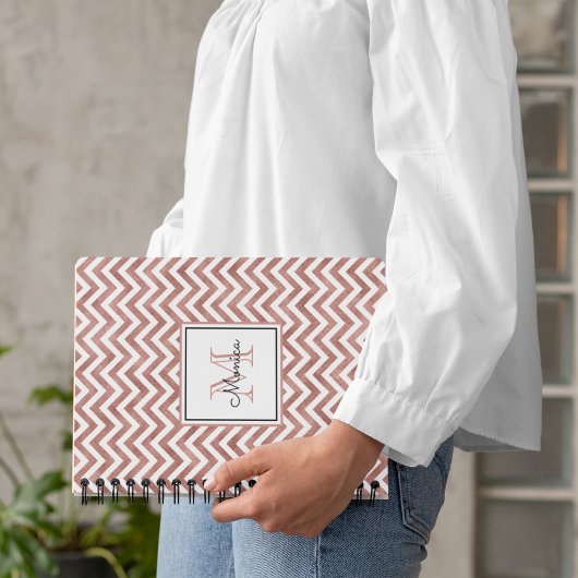 Rose Gold Glitzer Zickzack Muster Monogramm Notizblock