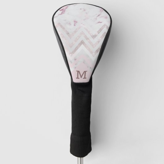 Rose Gold Glitzer Zickzack rosa Marmormonogramm Golf Headcover (Vorderseite)
