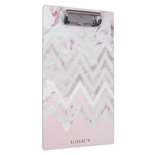 Rose Gold Glitzer Zickzack rosa Marmormonogramm Klemmbrett (Rechts)