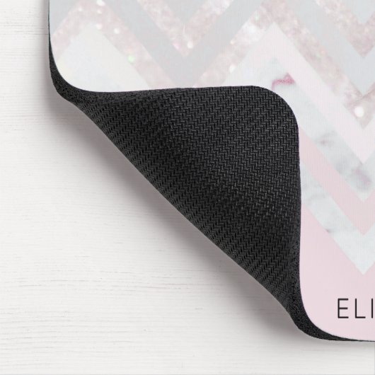 Rose Gold Glitzer Zickzack rosa Marmormonogramm Mousepad (Ecke)