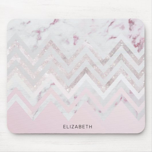 Rose Gold Glitzer Zickzack rosa Marmormonogramm Mousepad (Vorne)