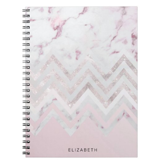 Rose Gold Glitzer Zickzack rosa Marmormonogramm Notizblock (Vorderseite)
