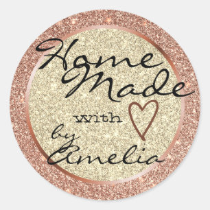 Rose Gold Glitzer Zuhause hergestellt mit Liebe He Runder Aufkleber