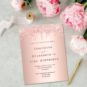 Rose Gold Glitzer zwei Personen Einladung Postkarte