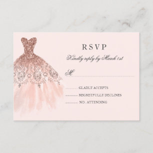 Rose Gold Glitzerkleid Quinceanera RSVP Karte