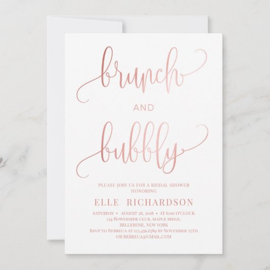 Rose Gold Glitzern Brunch und Bläschen Einladung (Vorderseite)