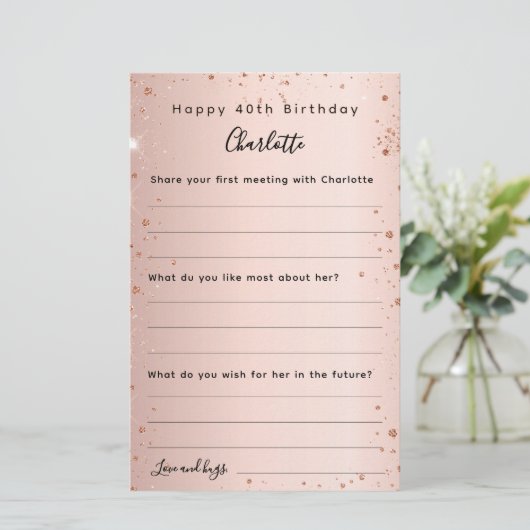 Rose Gold Glitzern Geburtstagskarte (Stehend Vorderseite)