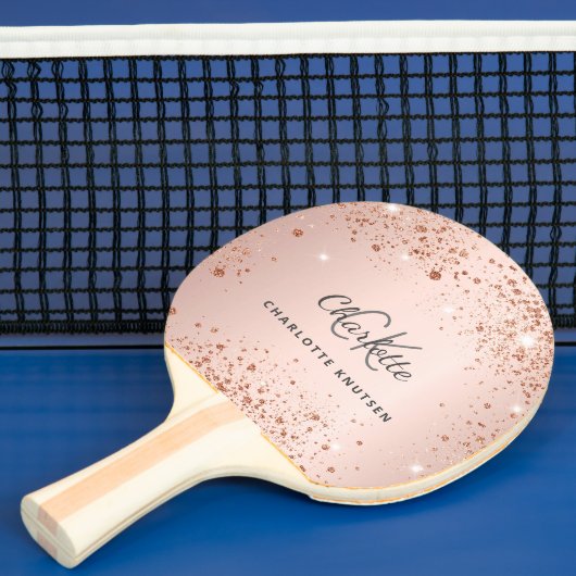 Rose Gold Glitzern Monogramm Name Tischtennis Schläger (InSitu)