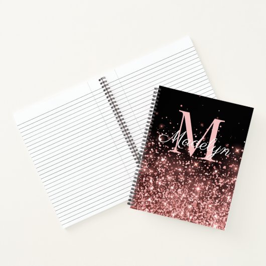 Rose Gold Glitzern Monogrammname Notizblock (Innenseite)