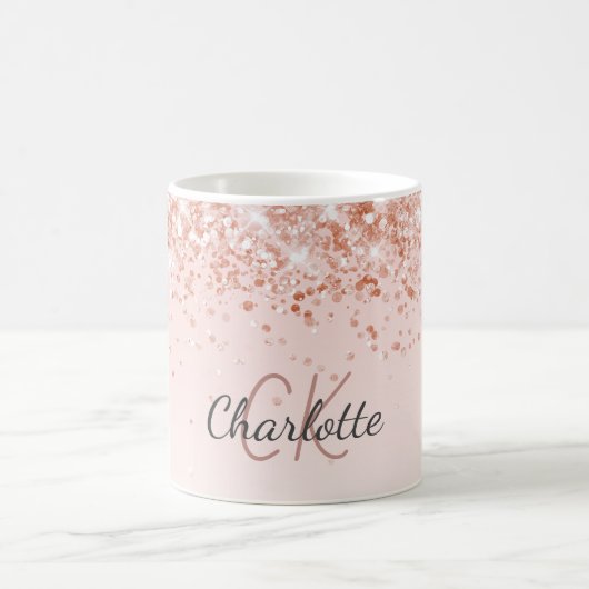 Rose Gold Glitzern Namensschrift Kaffeetasse (Mittel)