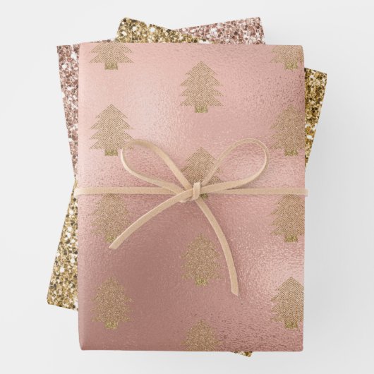 Rose Gold Glitzy Glitter Christmas Tree Geschenkpapier Set (Beispiel)