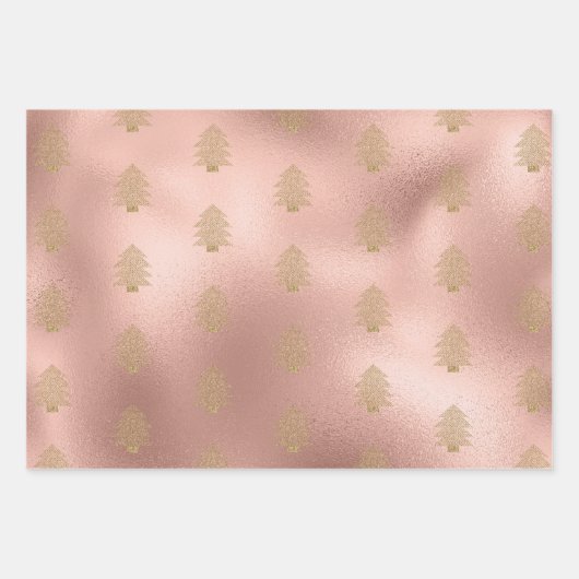 Rose Gold Glitzy Glitter Christmas Tree Geschenkpapier Set (Vorderseite)