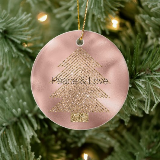 Rose Gold Glitzy Glitzer Weihnachtsbaum Keramik Ornament (Baum)
