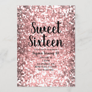 Rose Gold Glühbirnen Glitzer Funkelnd Sweet 16 Einladung