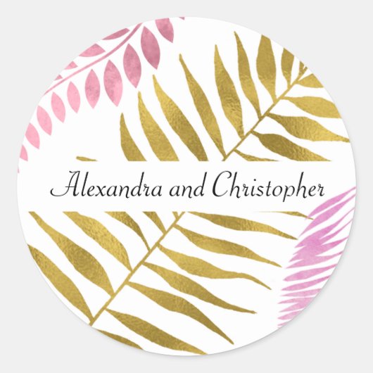 Rose Gold & Gold Foil Tropical Wedding Sticker (Vorderseite)
