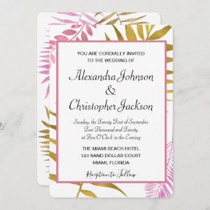 Rose Gold & Gold Foil Tropische Hochzeit Einladung