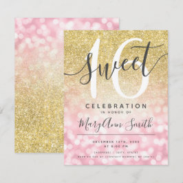 Rose Gold & Gold Glitzer Lights 16. Geburtstag Einladung