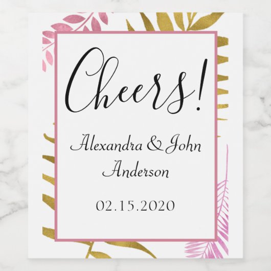 Rose Gold & Golden Foil Tropisches Weinkeller Weinetikett (Einzelnes Label)