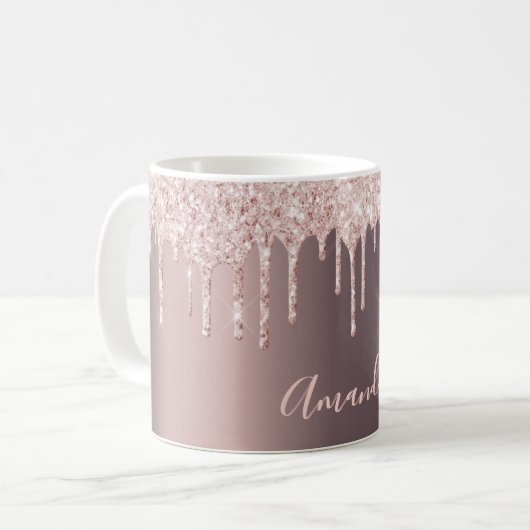 Rose gold goltter drips latte name sparkle kaffeetasse (Vorderseite Links)