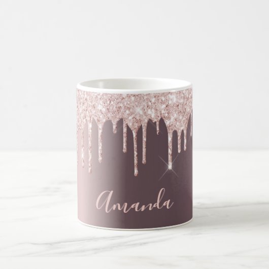 Rose gold goltter drips latte name sparkle kaffeetasse (Mittel)