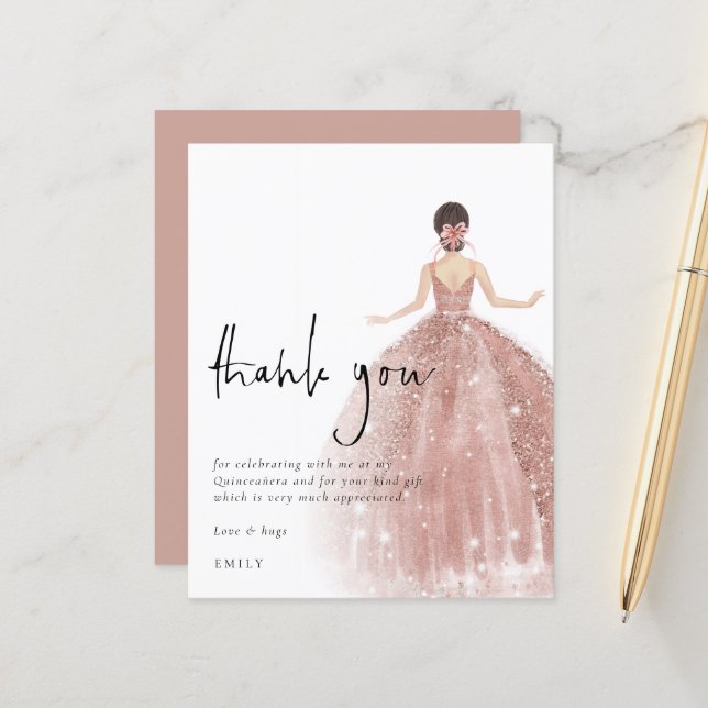 Rose Gold Gown Brown Quinceañera Vielen Dank (Vorderseite/Rückseite Beispiel)