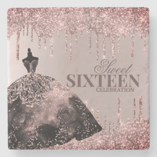 Rose Gold Gown Glitzer Spark Tropfen Sweet 16 Cele Steinuntersetzer