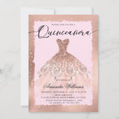 Rose Gold Gown Quinceñera Einladung (Vorderseite)