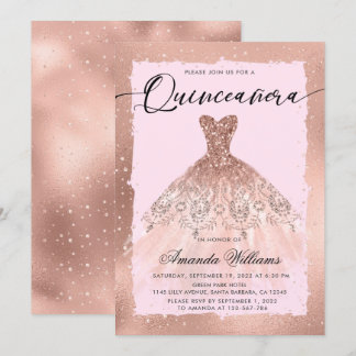 Rose Gold Gown Quinceñera Einladung