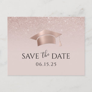 Rose Gold Grad Cap Blush Pink Ombre Abschluss Ankündigungspostkarte