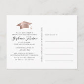 Rose Gold Grad Cap Blush Pink Ombre Abschluss Ankündigungspostkarte (Rückseite)