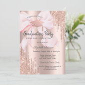 Rose Gold Grad Cap Drips Bow Photo Graduation Einladung (Stehend Vorderseite)
