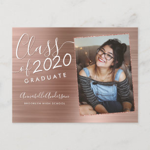 Rose Gold Graduate Brushed Metal Foto Abschluss Ankündigungspostkarte