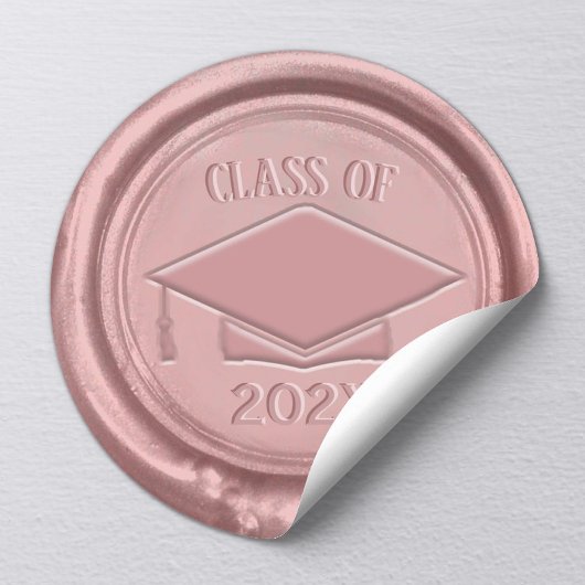 Rose Gold Graduation Cap Class of 202X Wax Siegel Runder Aufkleber