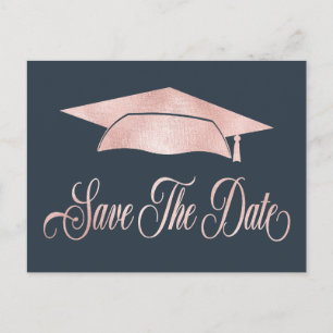 Rose Gold Graduation Cap Save the Date blau Ankündigungspostkarte