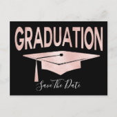Rose Gold Graduation Cap Save the Date Postkarte (Vorderseite)
