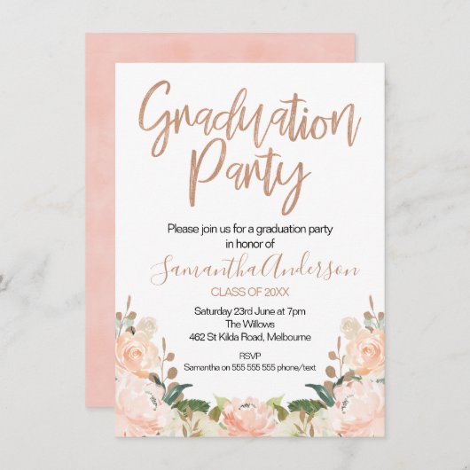 Rose Gold Graduation Party Einladung (Vorne/Hinten)