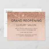 Rose Gold Grand Wiedereröffnung Glitzer Friseur Sa Ankündigungspostkarte (Vorne/Hinten)
