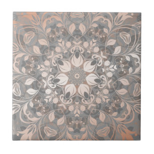 Rose Gold Graue Florale Mandala Fliese