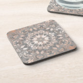 Rose Gold Graue Florale Mandala Getränkeuntersetzer (Linke Seite)