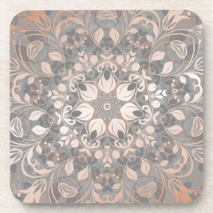 Rose Gold Graue Florale Mandala Getränkeuntersetzer