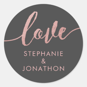 Rose Gold & Graue Liebe Script Namen Bevorzugung S Runder Aufkleber