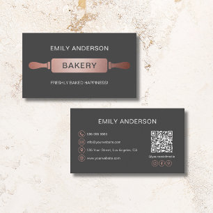 Rose Gold Graue Rollholz Bäckerei QR Code Visitenkarte