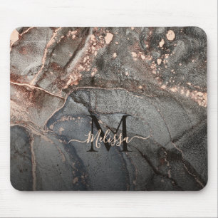 Rose Gold Graue Tinte Marmor Monogramm  Mousepad