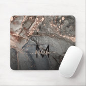 Rose Gold Graue Tinte Marmor Monogramm Mousepad (Mit Mouse)